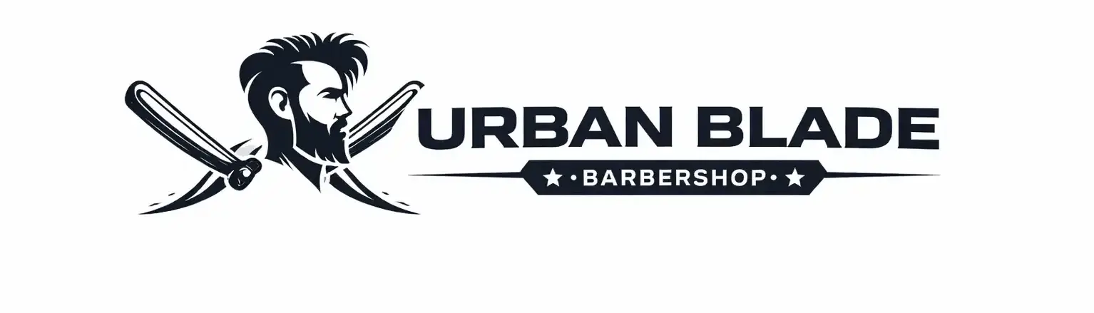 Urban Blade Barbershop Logo in Schwarz-Weiß mit gekreuzten Rasiermessern und modernem Schriftzug